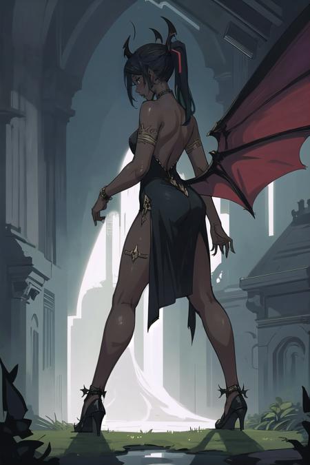 00202-661672821-from behind, (masterpiece, best_quality, ultra-detailed, immaculate_1.3), epic, illustration, 1girl, (demonic, infernal_1.25), (.png